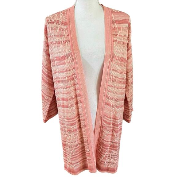 Chicos Size 0 US S Embroidered Striped Jacquard Cardigan Sweater Peach - Picture 1 of 4